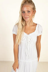 White Lace Up Milkmaid Maxi Dress