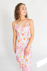Floral Asymmetrical Hem Ruffle Mesh Midi Dress