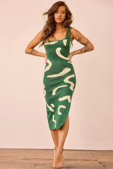 Attached Knit Midi Dress - Forest Green