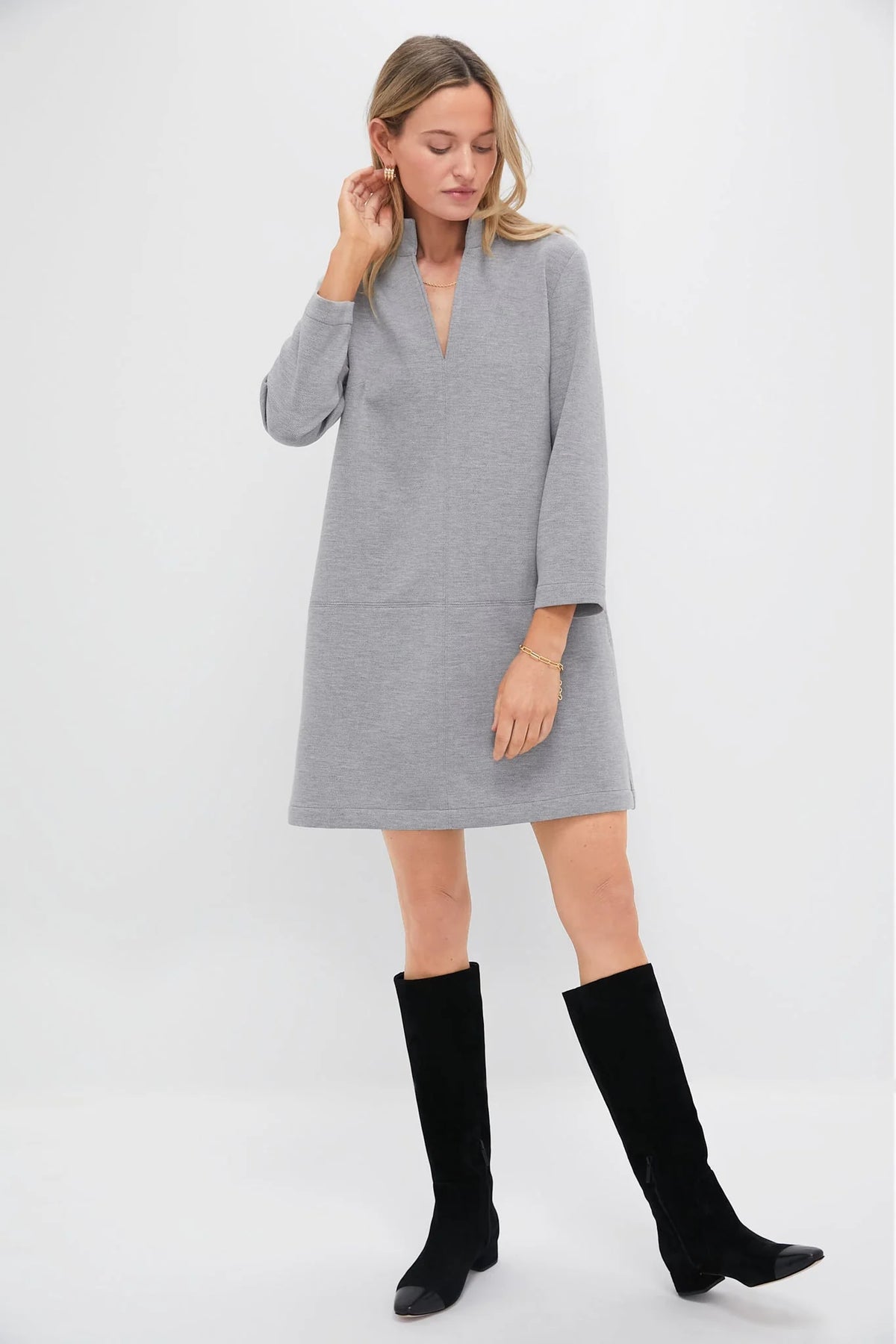 Gray Herringbone Clifton Dress