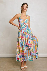 Vittoria Summer Print Halter Midi Dress