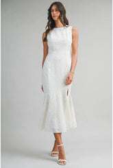 Whitney Beaded Sequin Mermaid Hem Midi Dress - White