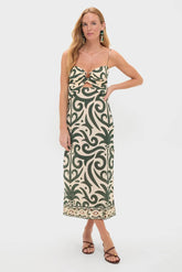 Ecru and Green Water Adventure Midi Dress