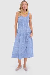 Blue and White Gingham Seersucker Landis Midi Dress