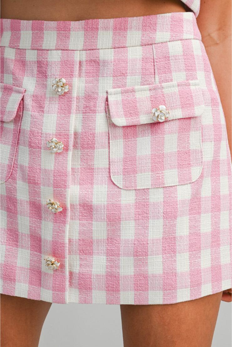 Jillian Gingham Plaid Crop Top & Matching Mini Skirt (Sold Separately) - Pink