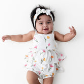 Spaghetti Strap Ruffle Romper in Tulip