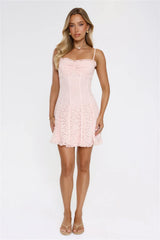 Luxe Flutter Lace Mini Dress Pink