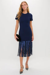 Navy Sequin Fringe Stevie Midi Dress