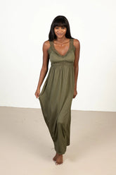 Olive Green Crochet Trim Maxi Dress