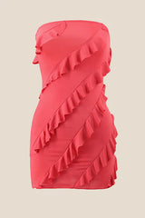 Strapless Coral Ruffled Bodycon Short Dress