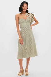 Green Striped Monsterea Leaf Sleeveless Midi Dress