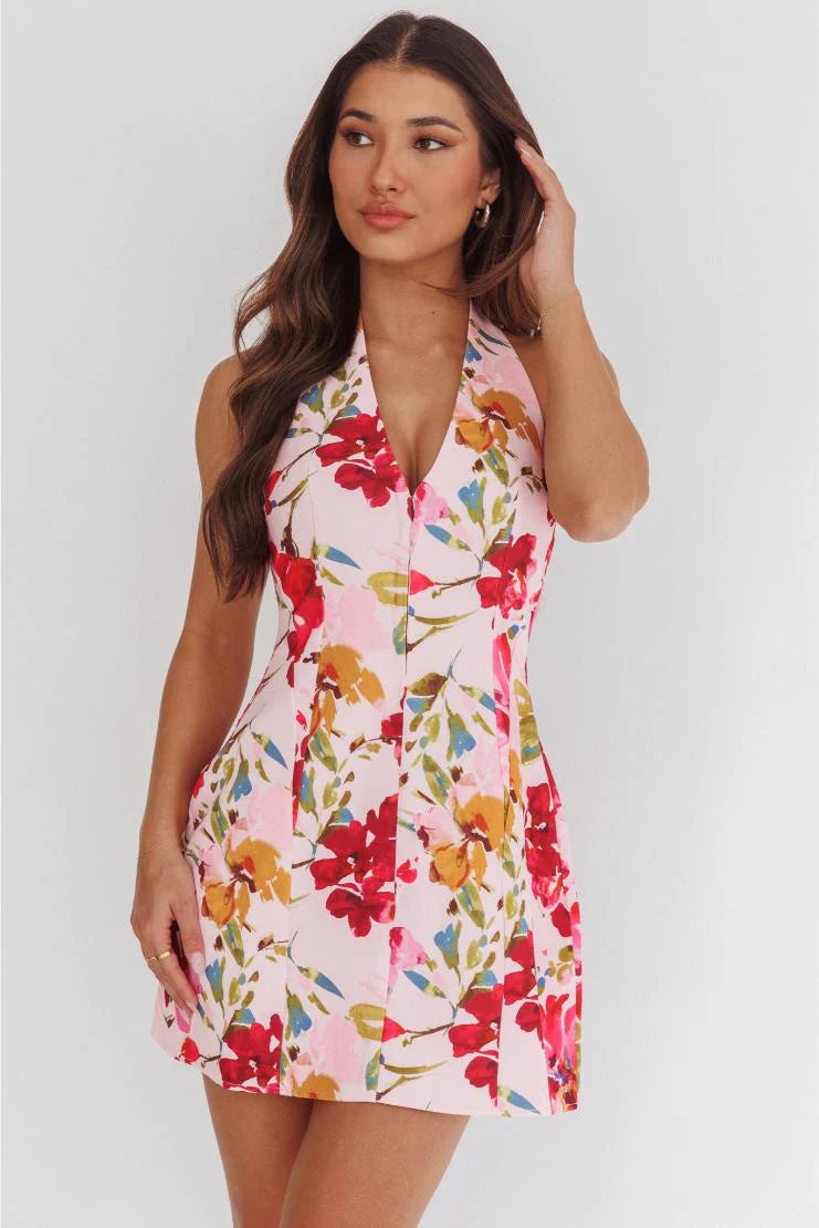 Delia Vibrant Florals Tie Back Mini Dress