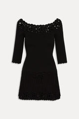 Kaia Crochet Knit Mini Dress - Black