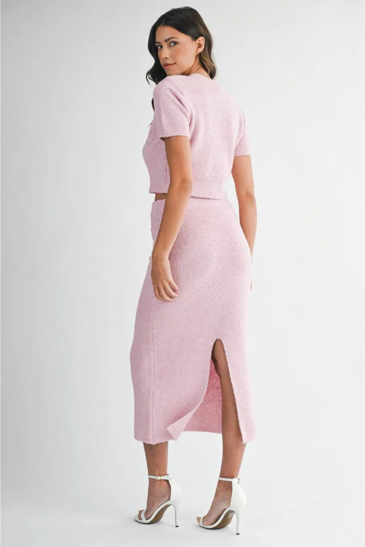 Nadia Knit Short Sleeve Sweater & Matching Midi Skirt (Sold Separately)