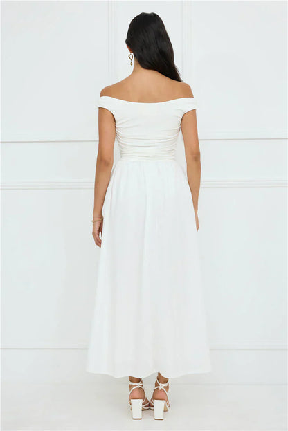 Camellia Charm Off Shoulder Maxi Dress