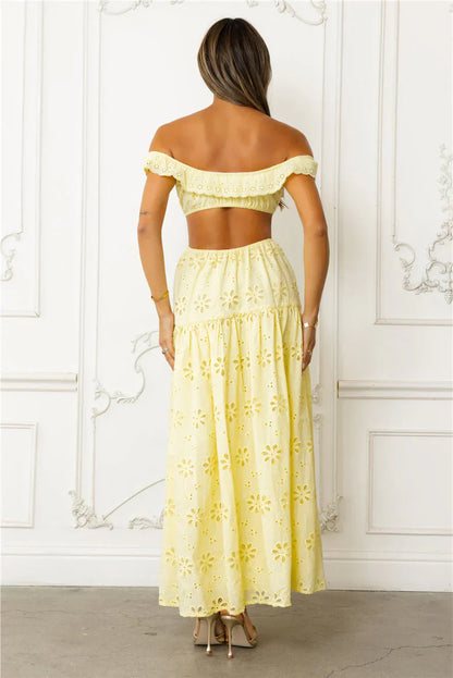 Secrets You Keep Off Shoulder Embroidered Maxi Dress