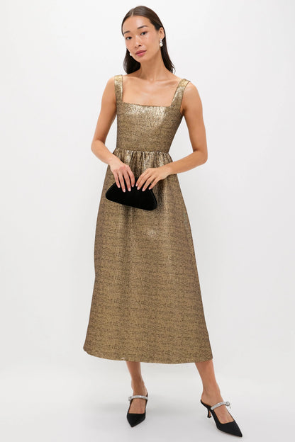 Gold Textured Jacquard Esme Dress
