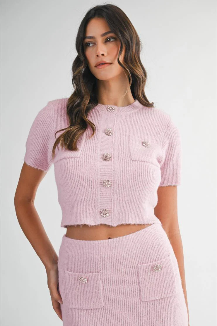 Nadia Knit Short Sleeve Sweater & Matching Midi Skirt (Sold Separately)