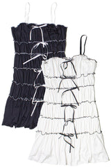 Contrast Stitch Ribbon Bow Tiered Mini Dress