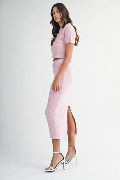 Nadia Knit Short Sleeve Sweater & Matching Midi Skirt (Sold Separately)