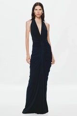 Misha Venus Gathered Cupro Dress - Black