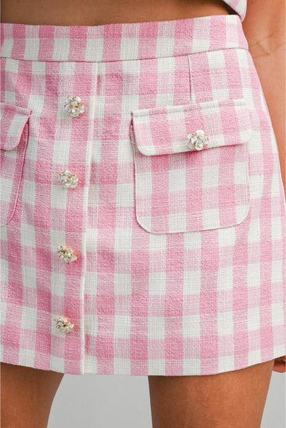 Jillian Gingham Plaid Crop Top & Matching Mini Skirt (Sold Separately) - Pink