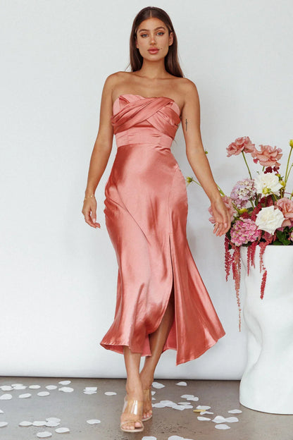 Yvette Wrap Neckline Midi Dress Desert Rose