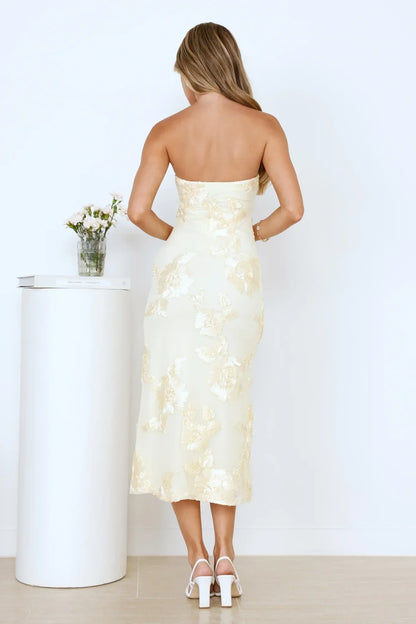 Magic Haze Strapless Mesh Midi Dress