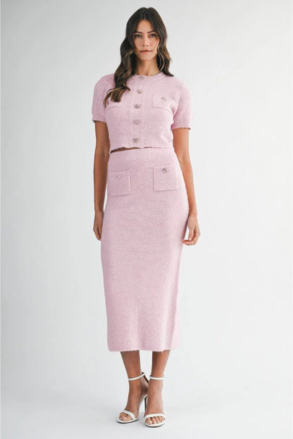 Nadia Knit Short Sleeve Sweater & Matching Midi Skirt (Sold Separately)