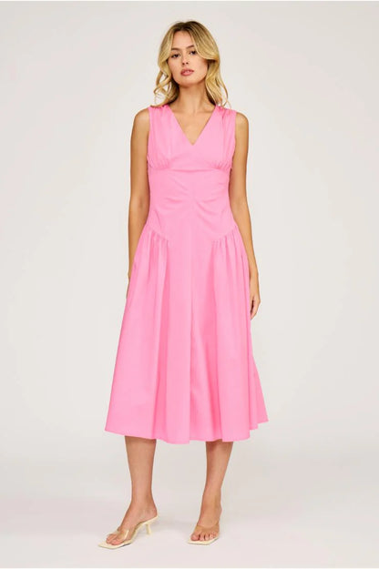 Sandy Hot Pink Sleeveless V-Neck Midi - Hot Pink