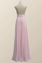 Halter Pink Chiffon A-line Long Bridesmaid Dress