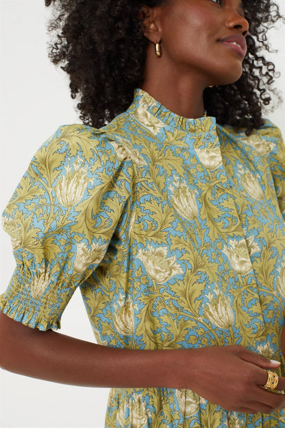 Blue and Green Leafy Floral Bennett Maxi Dress