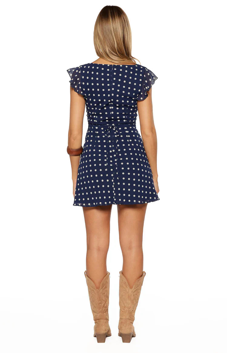 Freisha Navy Polka Dot Mini Dress