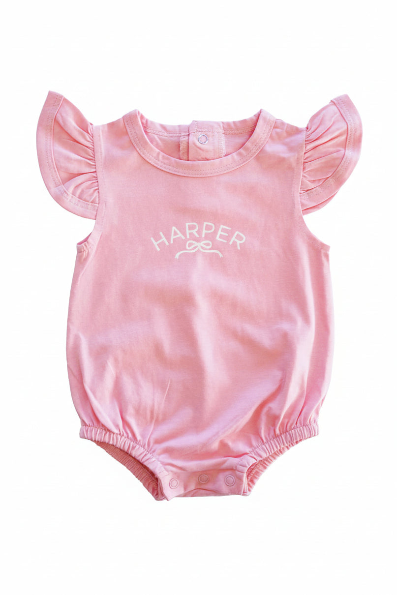 Personalized Ruffle Sleeve Bubble Romper | Pretty in Pink