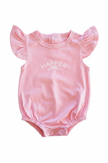 Personalized Ruffle Sleeve Bubble Romper | Pretty in Pink