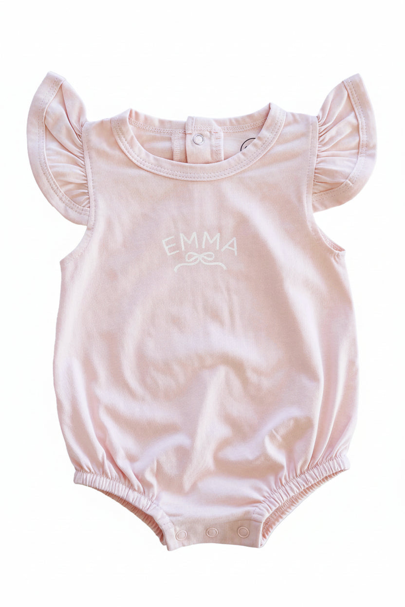 Personalized Ruffle Sleeve Bubble Romper | Pretty in Pink
