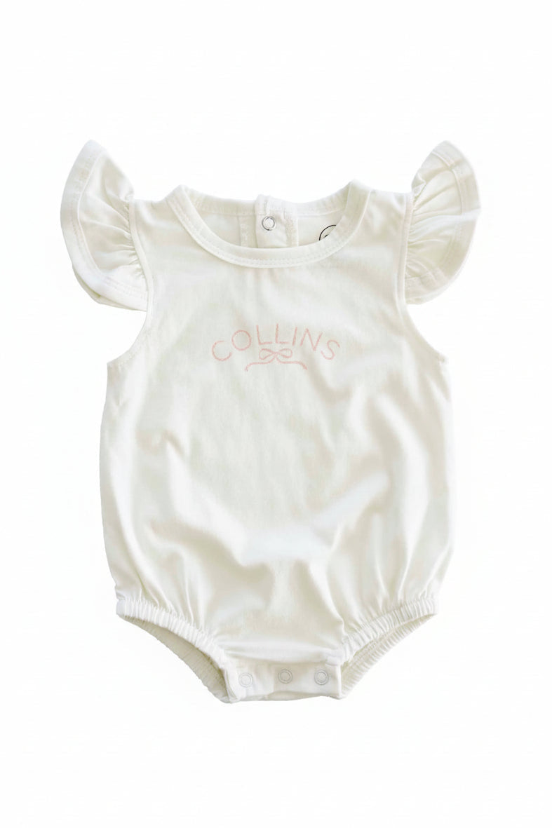 Personalized Ruffle Sleeve Bubble Romper | Pretty in Pink