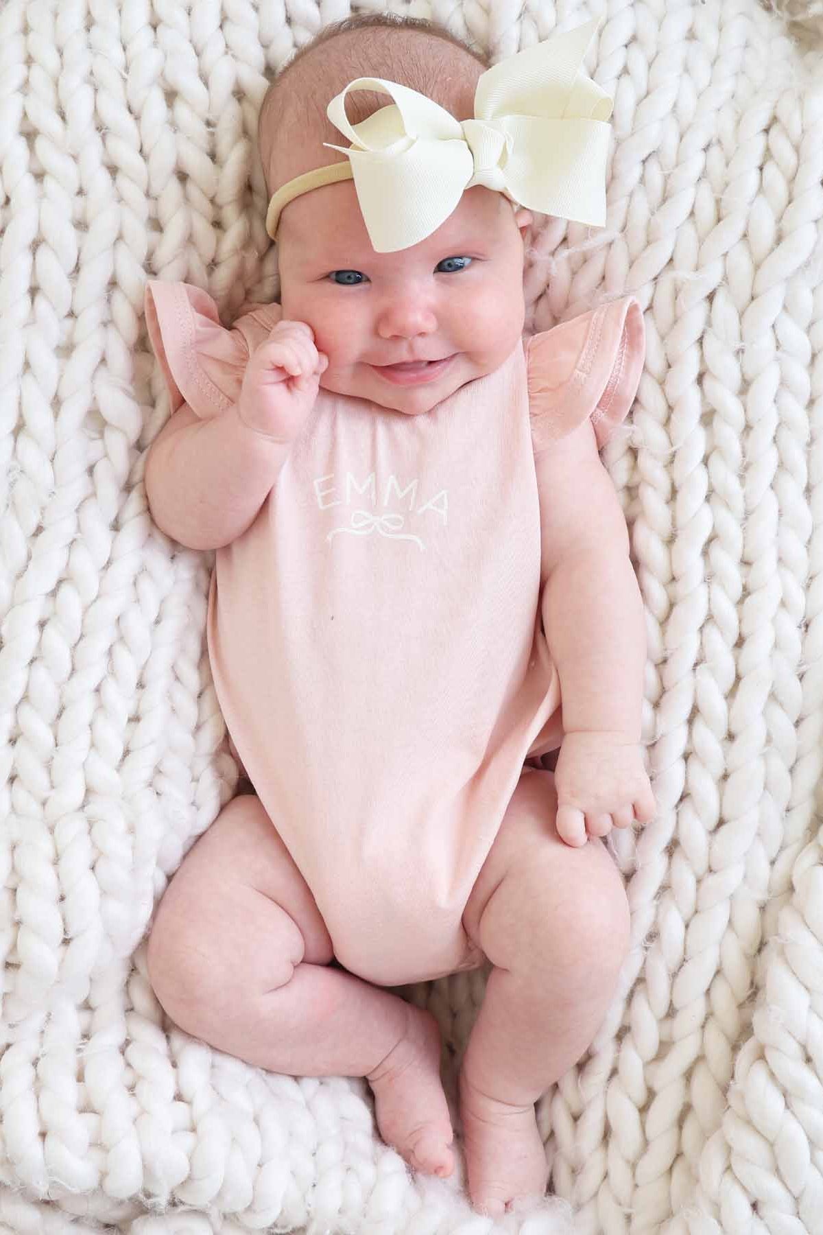 Personalized Ruffle Sleeve Bubble Romper | Pretty in Pink