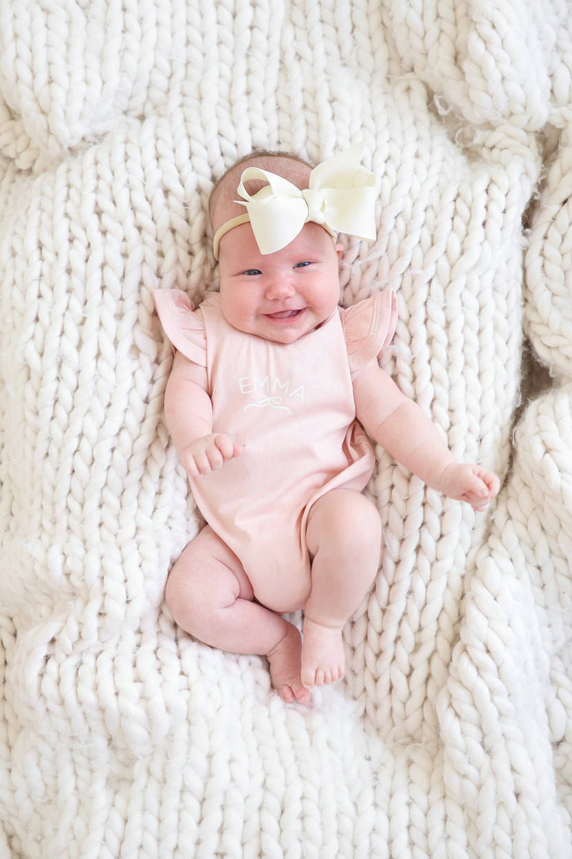 Personalized Ruffle Sleeve Bubble Romper | Pretty in Pink